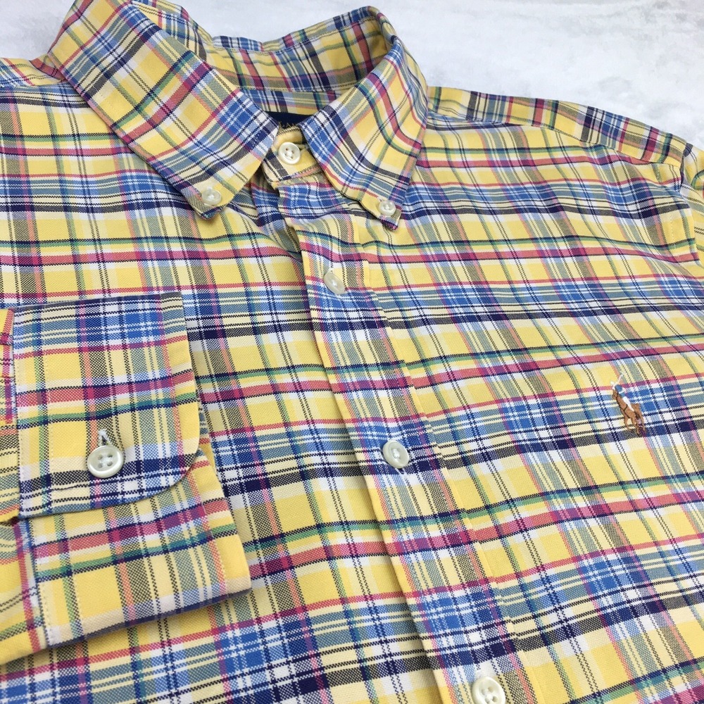 Ralph Lauren Shirt Mens XL Yellow Plaid Classic Fit Embroidered Long Sleeves - Picture 5 of 10